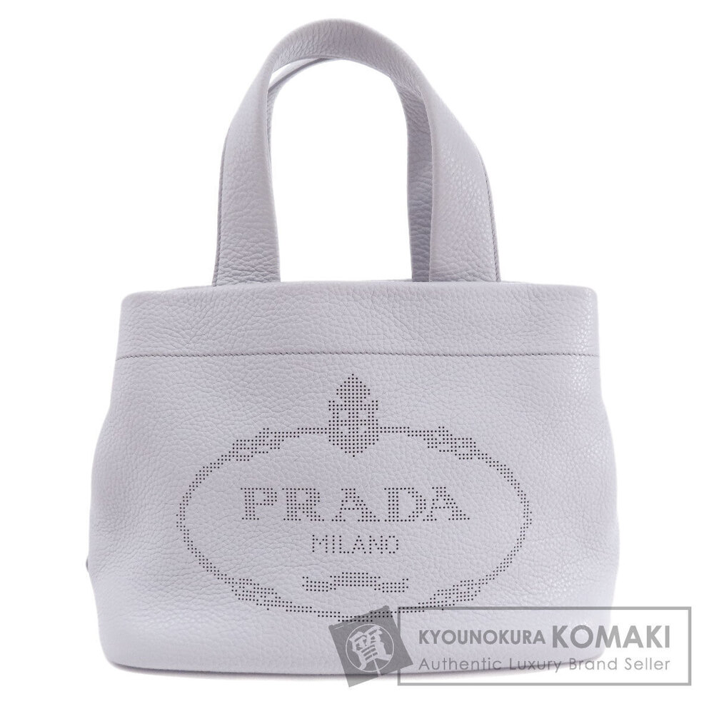 Prada small tote bag perforated logo grained gray Vitello Daino leather